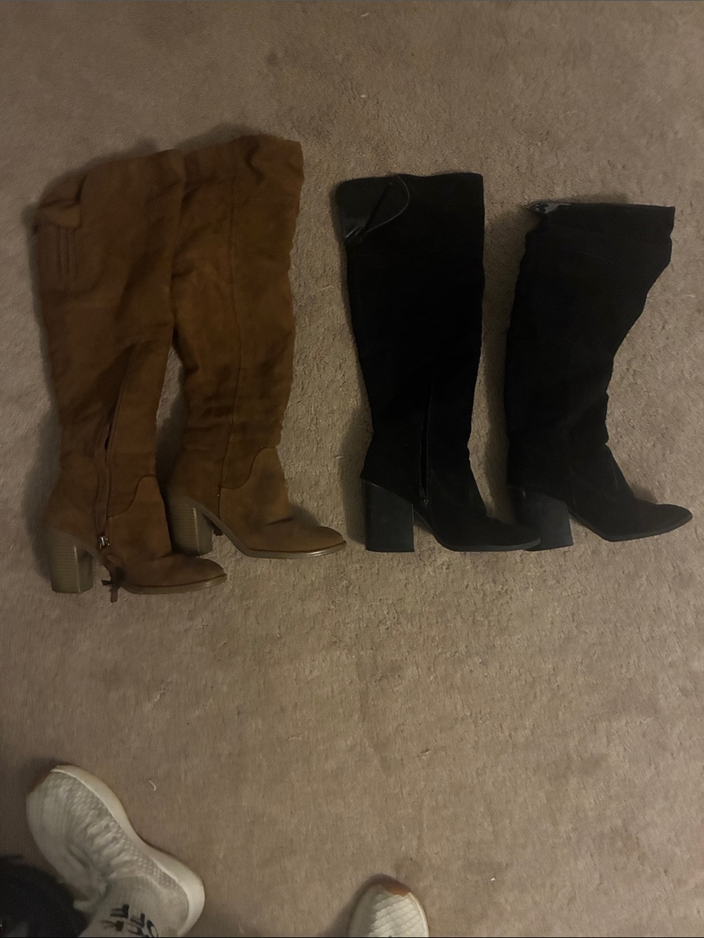 Women's Over-the-Knee Block Heel Boots - Tan and Black